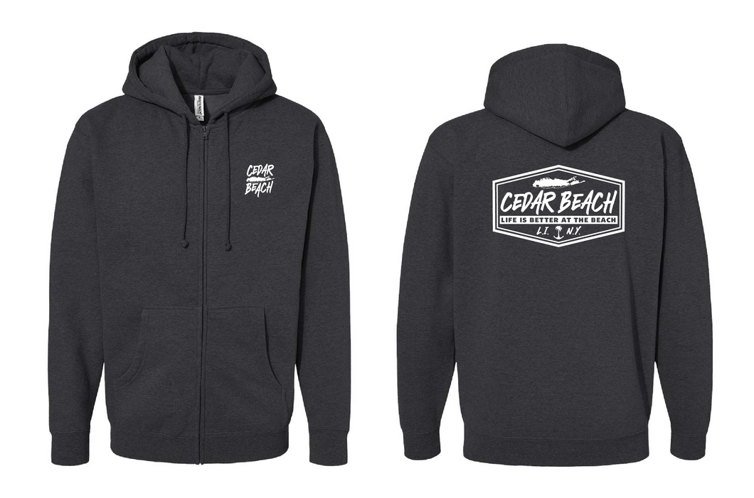 Salty Cedar Beach Heavyweight Zip Up Hooded Sweatshirt - Dark Heather Gray