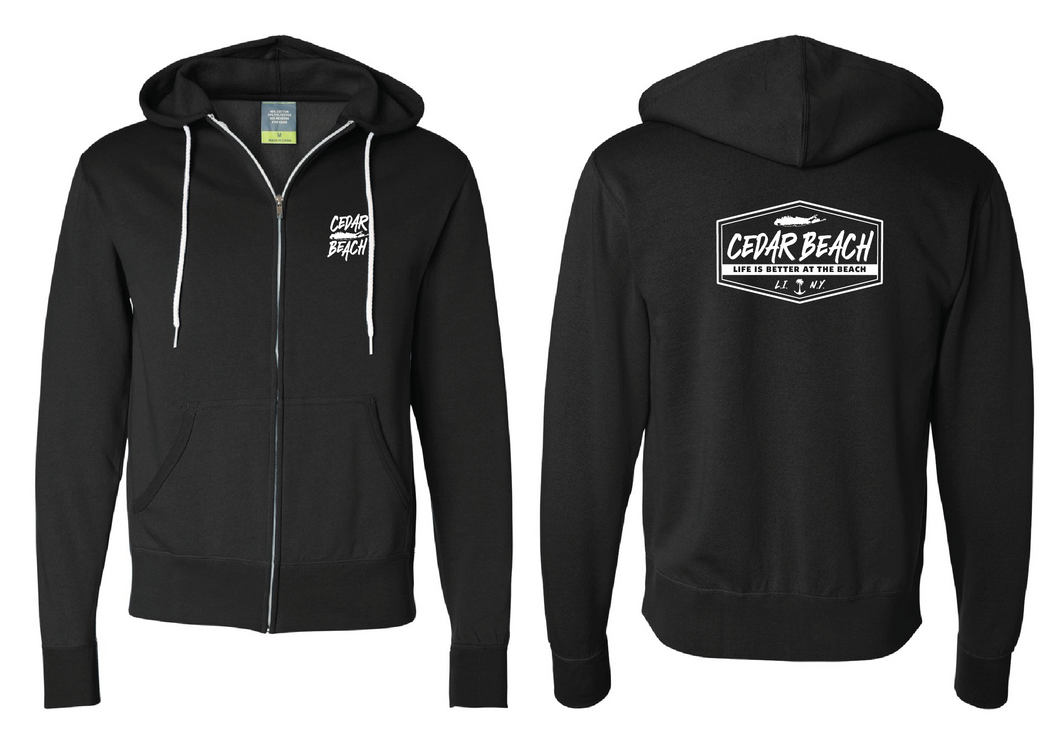 Salty Cedar Beach Lightweight Zip Up Hooded Sweatshirt - Black