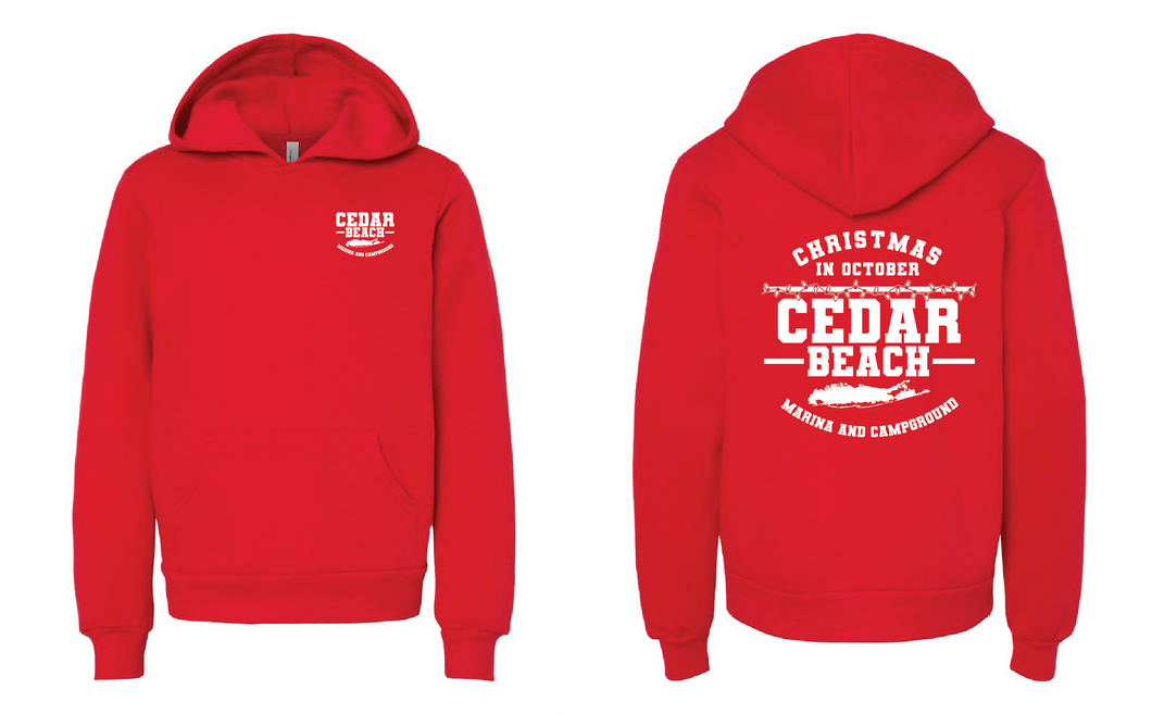 2025 Cedar Beach Christmas in October Hooded Sweatshirt - Youth - Solid Red